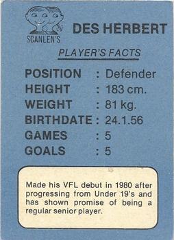 1981 Scanlens VFL #49 Des Herbert Back